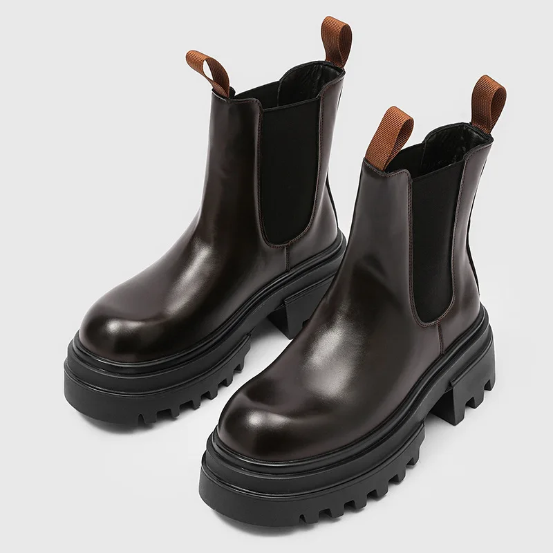 men fashion high chelsea boots slip-on original leather shoes stage nightclub cowboy platform boot handsome long motorcycle bota