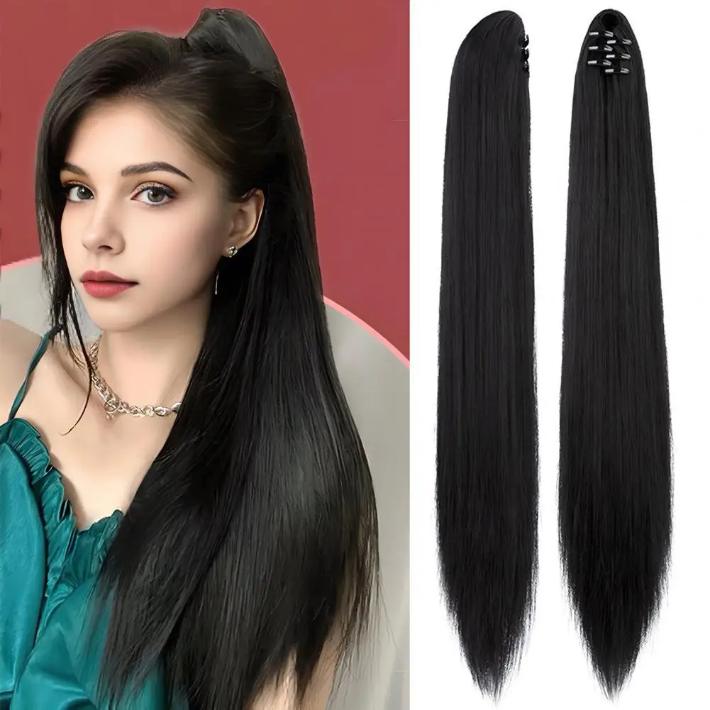 

Женский синтетический накладной хвост на заколке-крабе, длинный прямой, из термостойкого волокна, для создания высокого хвоста