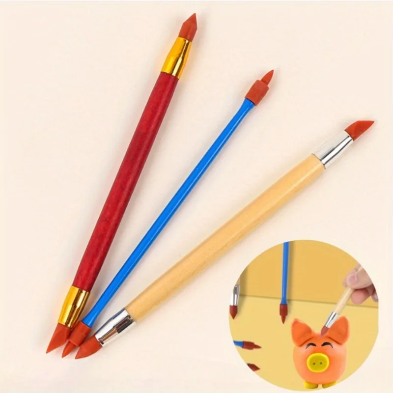 Multi-Funcional Silicone Double-Head Pen, Pen Tool, Fine Sculpting e Shaping, Cerâmica, Polímero, Argila, 3Pcs Set