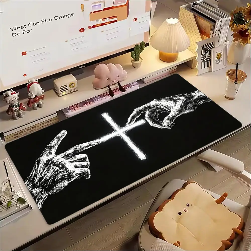 Skeleton Hand Cross Gothic Dark Art Large Gaming Mouse Pad Non Slip Rubber Desk Mat For Laptop Keyboard Home Office Workspace