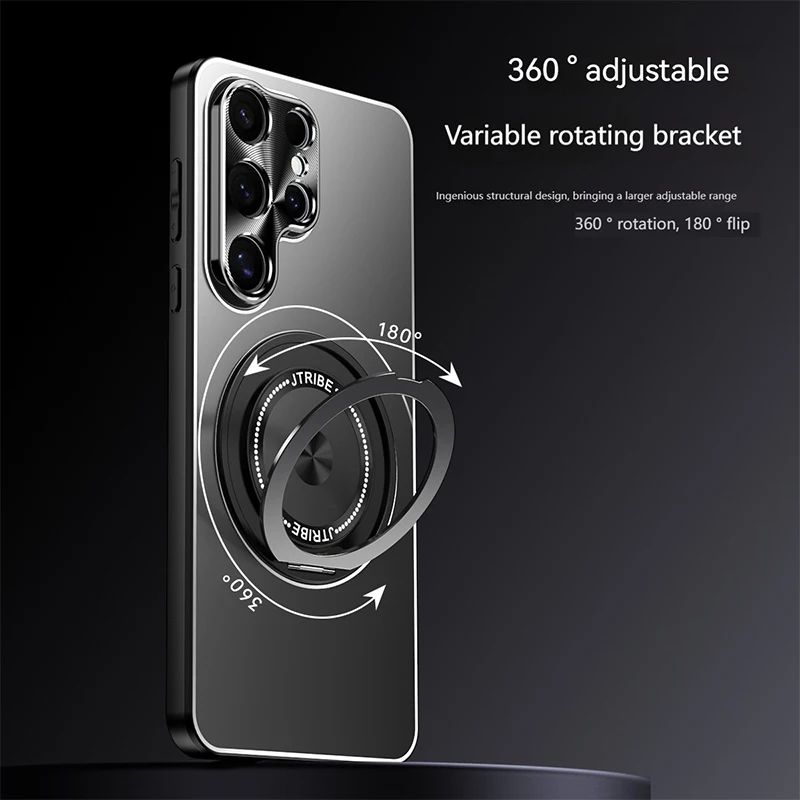 

Super Metal Frosted Phone Case, Magnetic Rotating Bracket, Anti Fall Protective Cover, For Samsung S25 Ultra S24, S23, S24 Plus