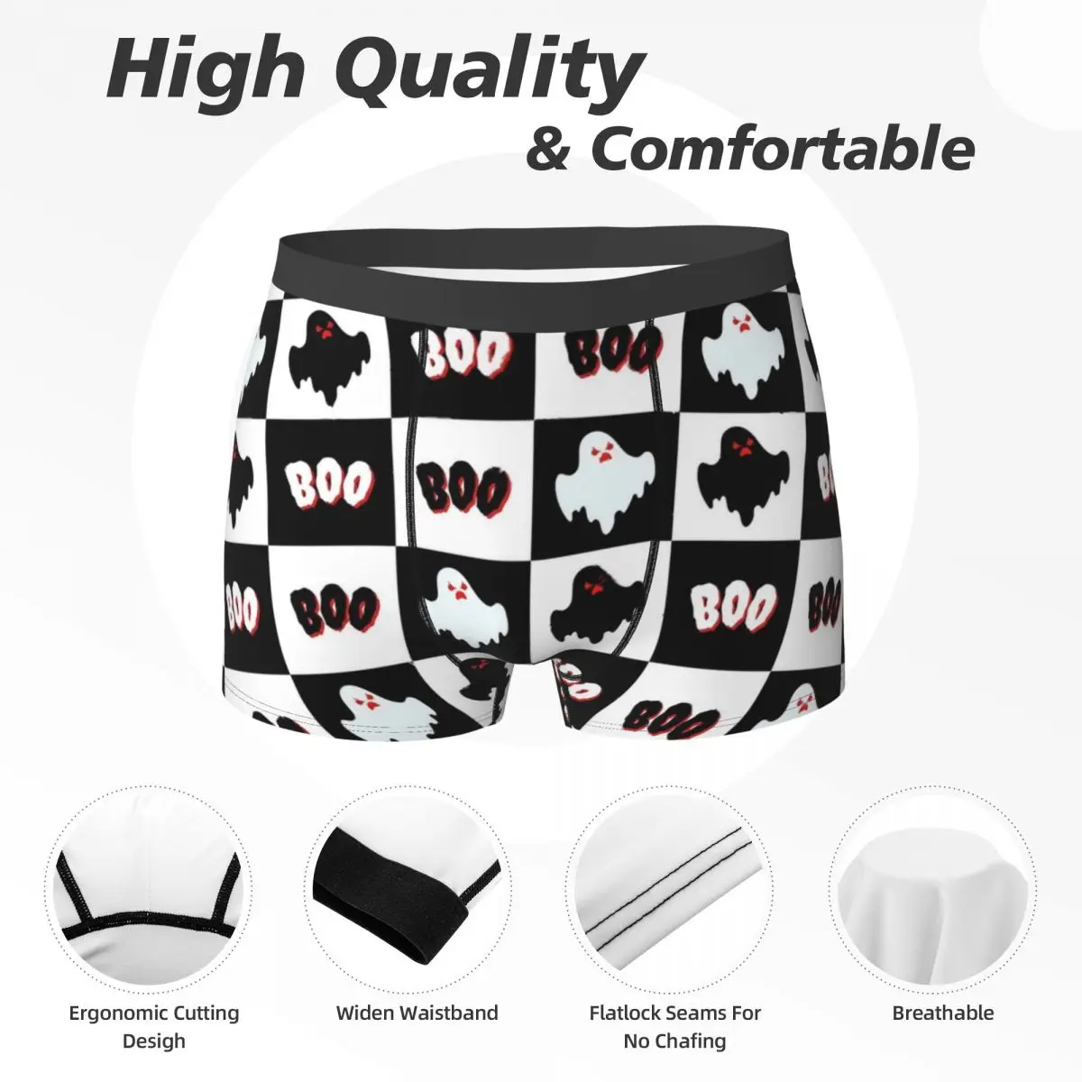 BOO Ghost Underwear Cute Halloween Soft Panties Printing Shorts Briefs 3D Pouch Male Plus Size Trunk