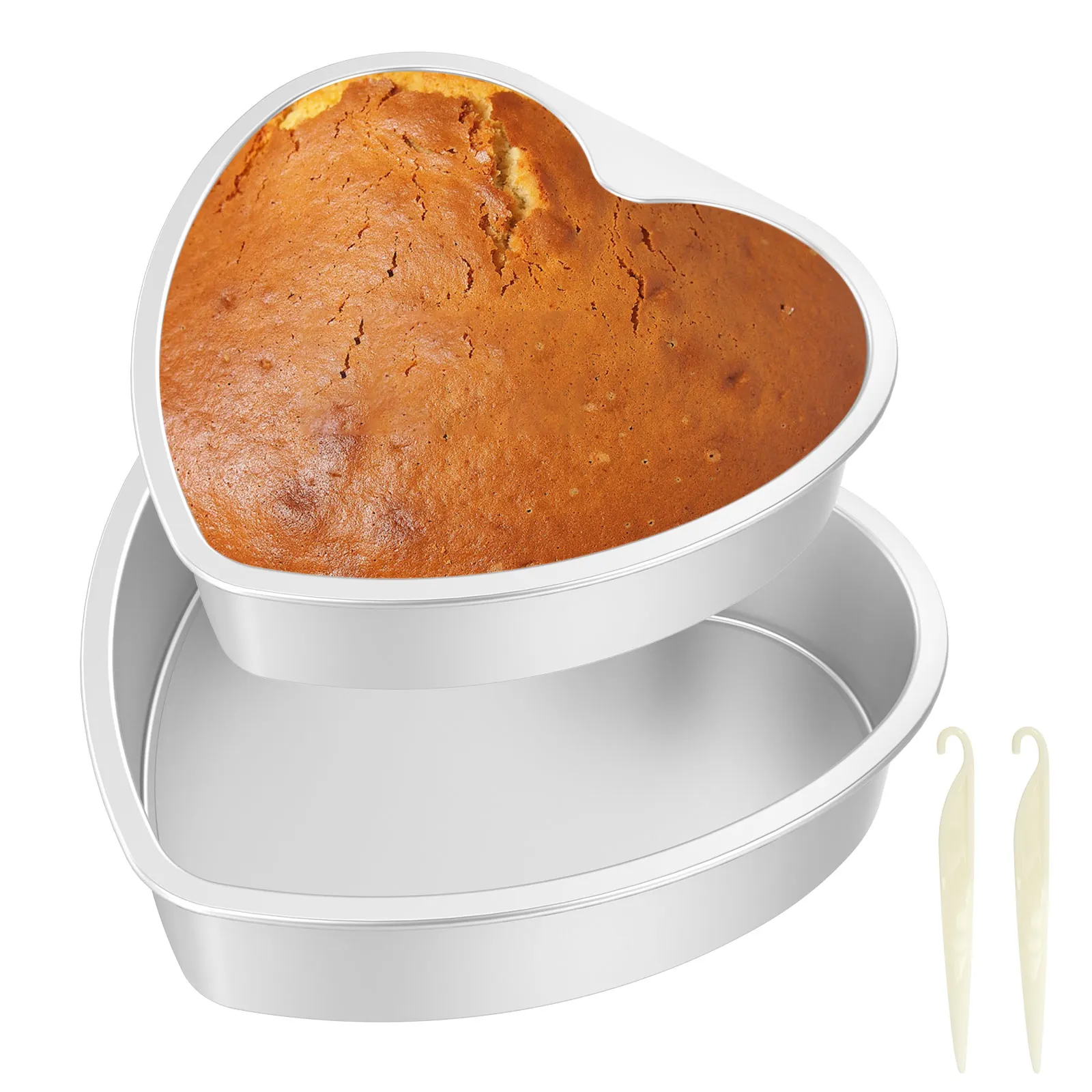 

2 Pcs Heart Cake Pan 8/10 inch Aluminum Alloy Cake Pan with Demolding Knife Removable Baking Mold for Baking Kitchen Accessories