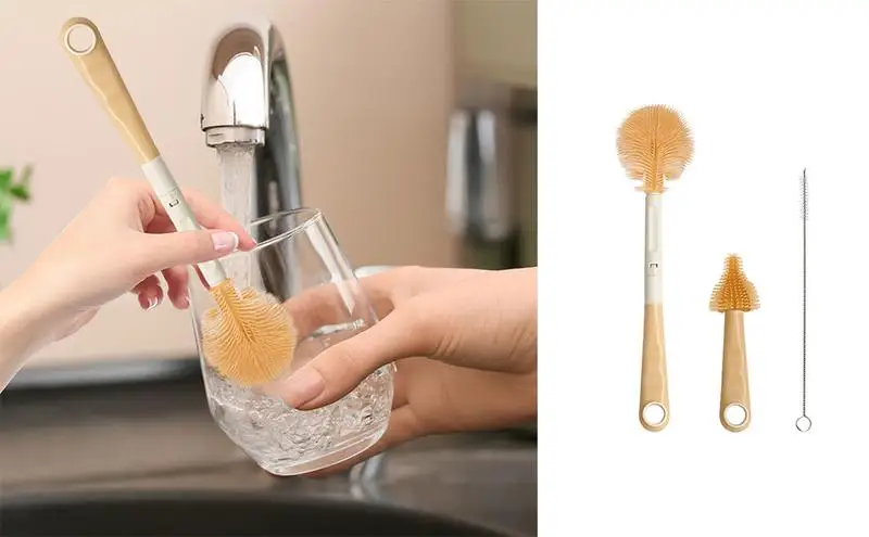 Baby Bottle Cleaner With Three-Piece Set Design Multifunctional Bottle Glass Cleaning Pan Bowl Scrub Brush for home kitchen