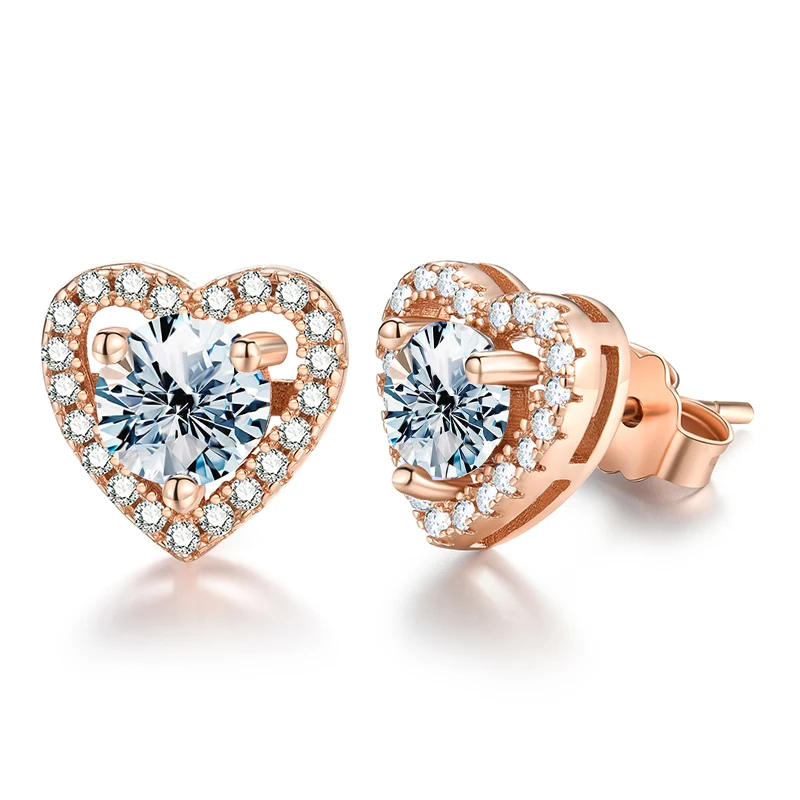 

Diamond Real 0.5CT D Color Moissanite Diamond Heart Halo Stud Earrings for Women 925 Sterling Silver Luxury Fine Jewelry