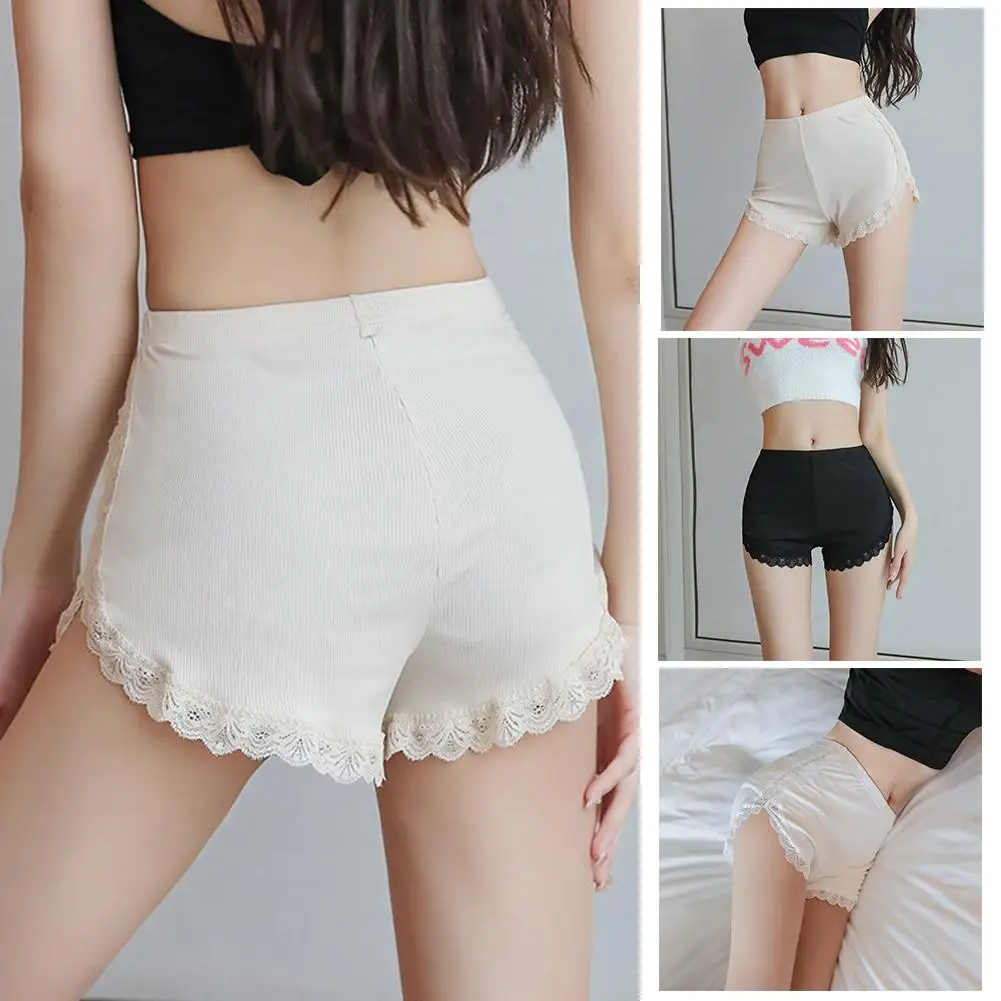 Short de sécurité en dentelle pour femme, leggings doux, sans couture, respirant, pantalon trois-quarts, short anti-alde, mince, maison, U5H4