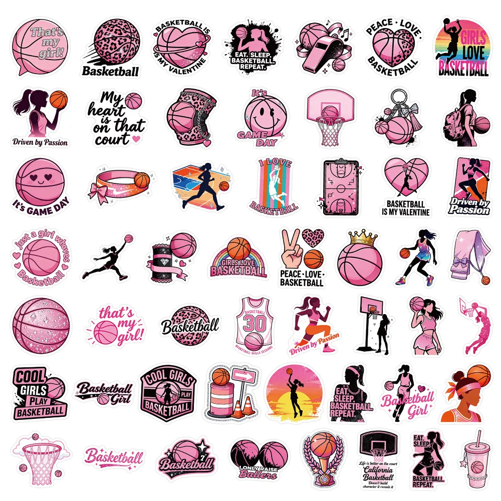 10/53PCS Pink Basketball Stickers Cartoon Girls Sports Graffiti Decoration Notebook Mobile Guitar Suitcase Refrigerator Decals view 6