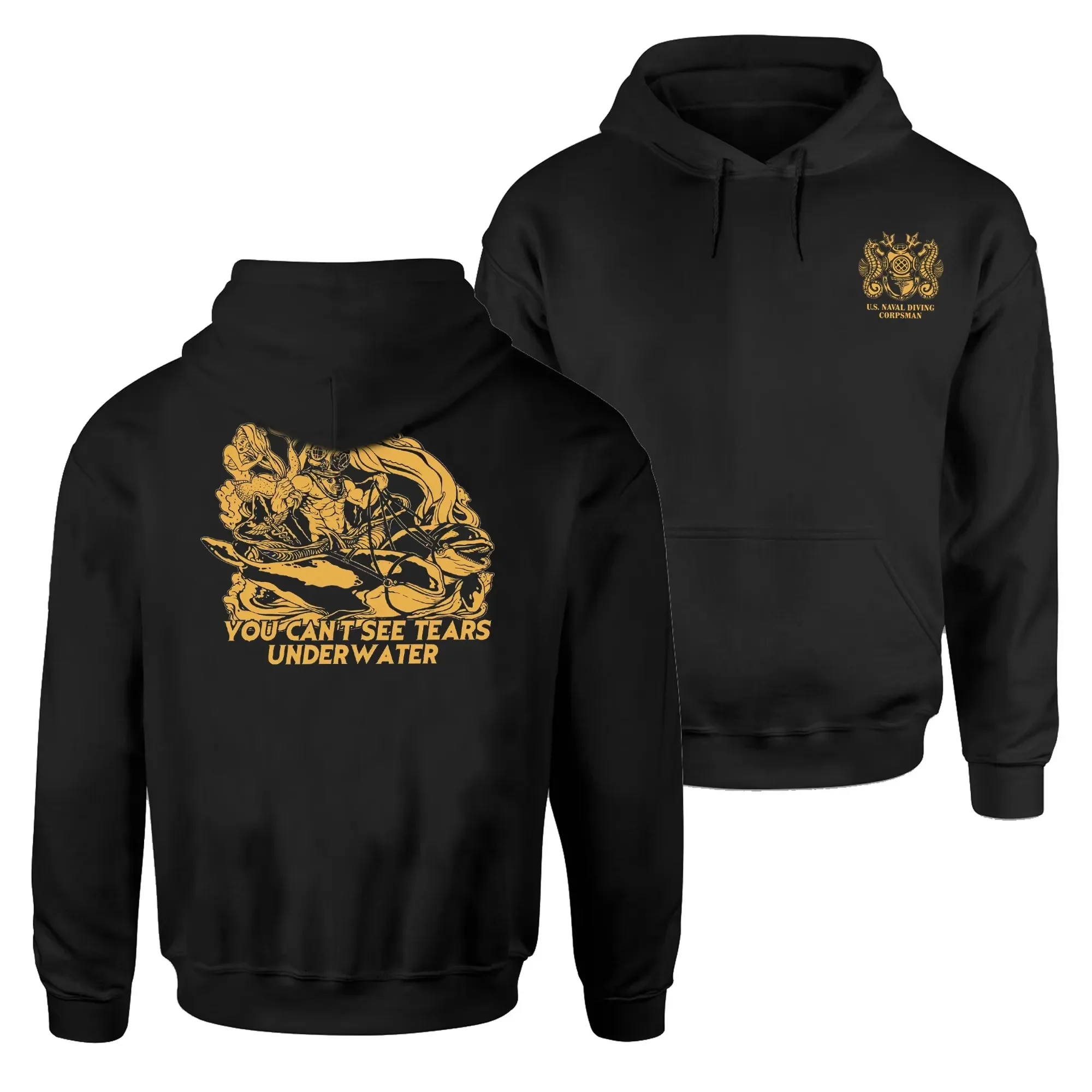 

US Naval Diving Corpsman Pullover Hoodie Comfortable Cotton Casual Mens Sweatshirts Military Style Streetwear