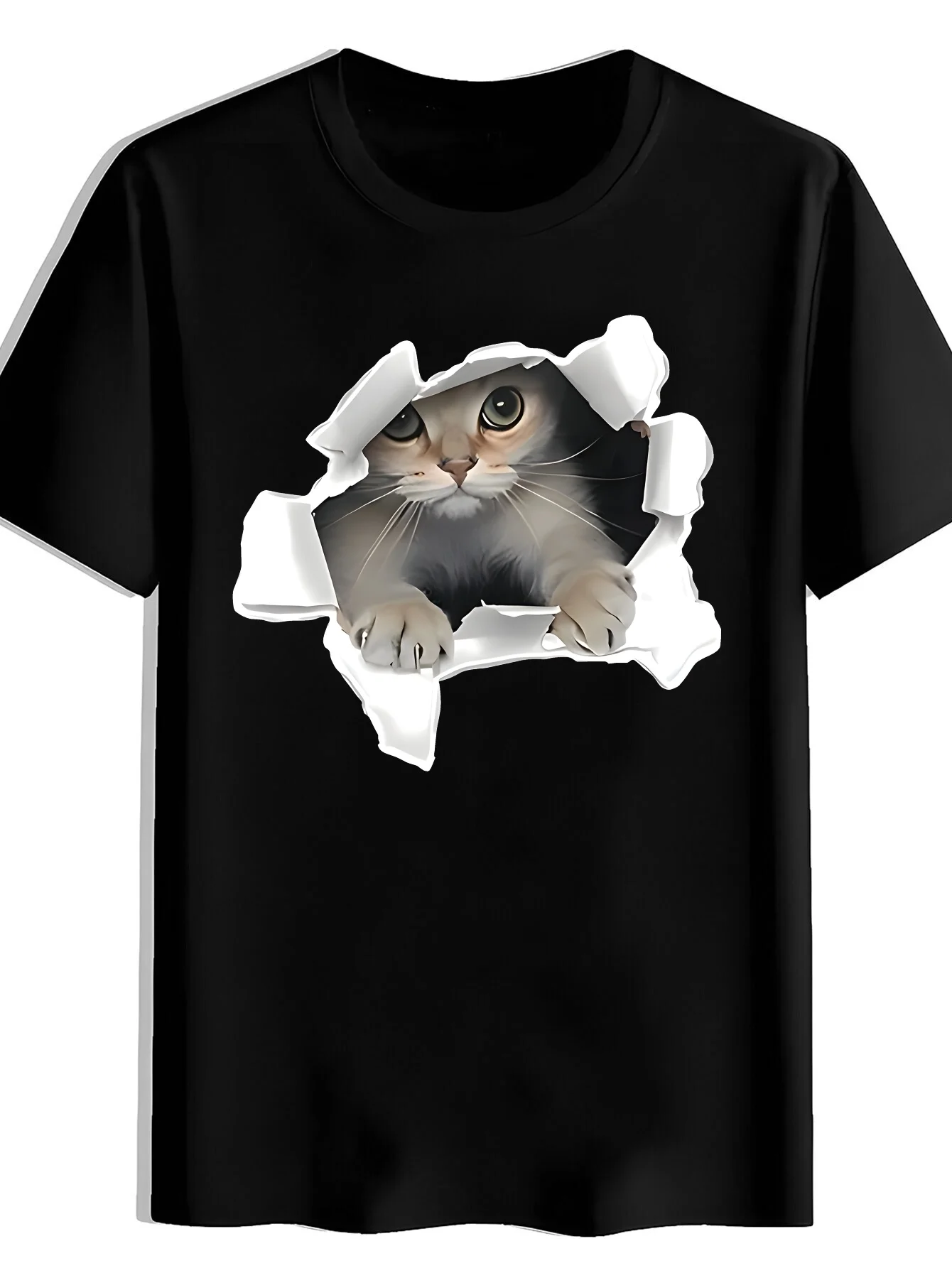 Men'S Casual Round Neck T-Shirt with Ripped Paper Print, Soft And Comfortable Wrinkle-Resistant Men'S Top, Machine Washable Non-Pilling, Easy-Dry And Easy-Care High V Short Sleeve T-Shirt, Durable And Non-Deformable, Suitable for Daily Wear