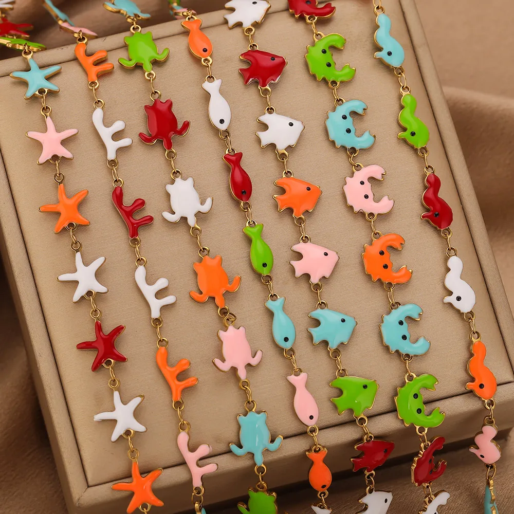 

1M Stainless Steel Chain Gold-plated Enamel Marine Octopus Dolphin Fish DIY Necklace Bracelet Jewelry Making Accessory Materials