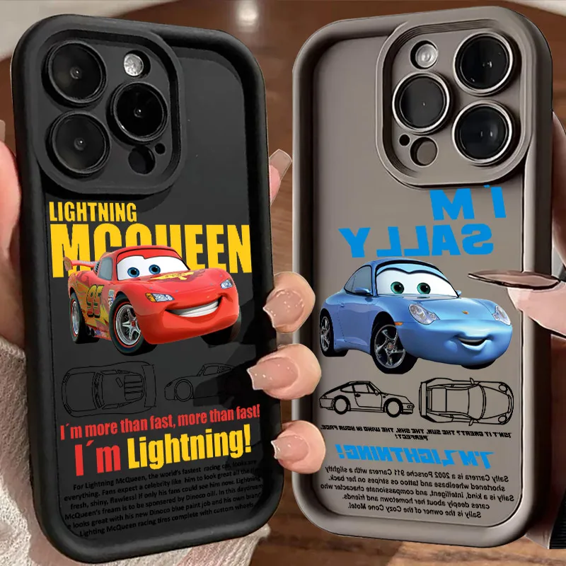 Capa de Celular Lightning McQueen e Sally Disney para iPhone 17E 11 12 13 14 15 16 17 Pro Max Fundas 17 Air Plus 16e 13 Mini Capa Traseira