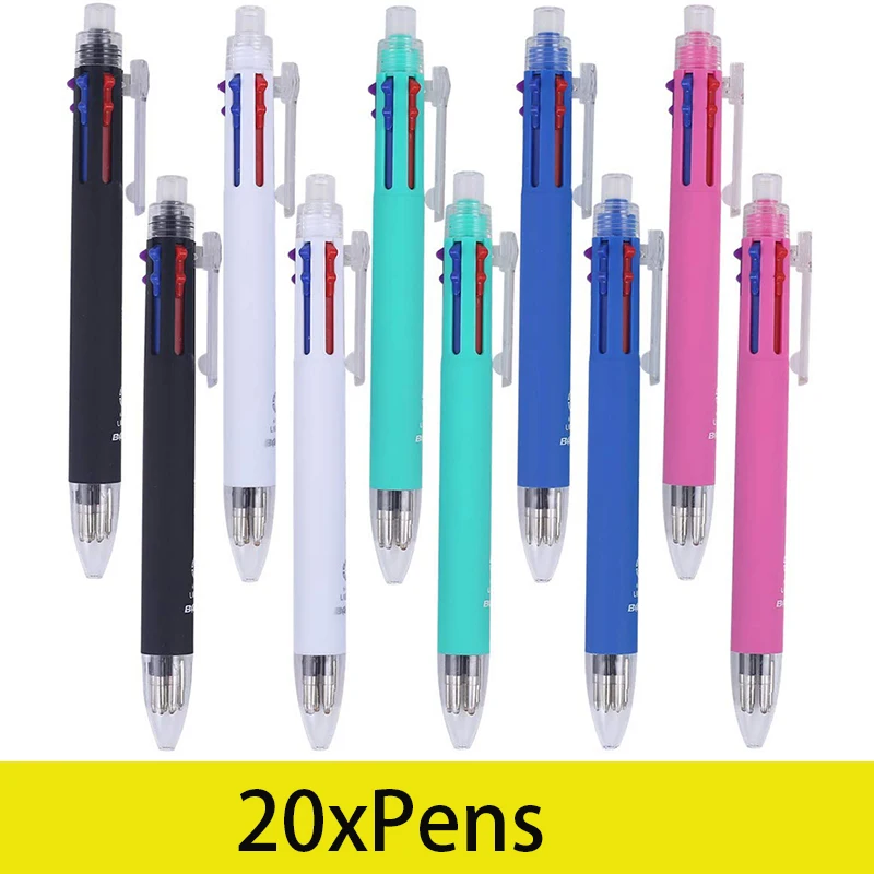 

20Pcs 6 in 1 Multicolor Ballpoint Pen Include 5 Colors Ball Pen 1 Automatic Pencil Top Eraser