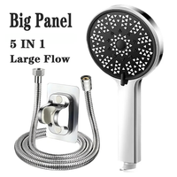 5 IN 1 Big Panel Supercharge Shower Head High Pressure Water Saving Spray 5 Modes Large Flow Shower Faucet Bathroom Accessories