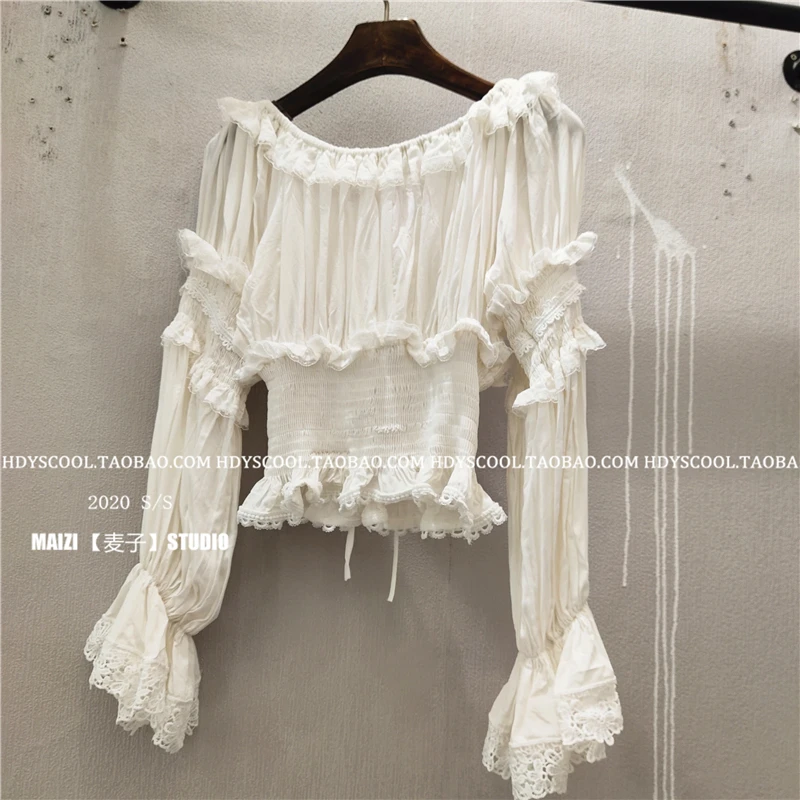 2023 Autumn New Clothing Korean Style Lace Off-Shoulder Top Women's Sweet Long Sleeve Ruffles Slim Fit Bottoming Shirt Fashion