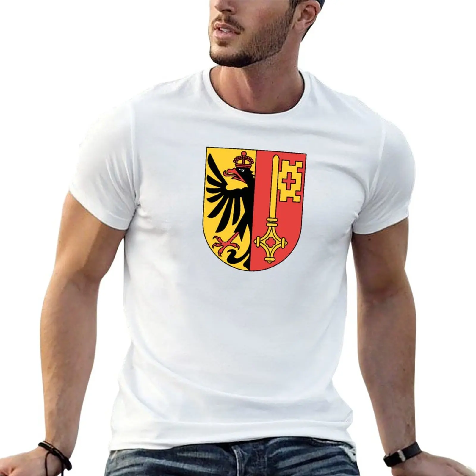 Хлопковая футболка Arms t for Geneva Canton отсотков, 100-летняя мужская рубашка, хлопковая рубашка, пальто