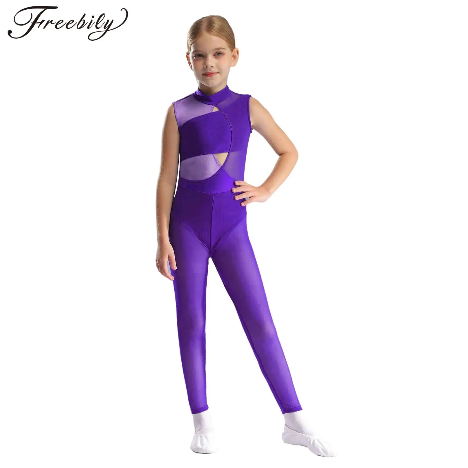 

Children's Acrobatics Gymnastics Bodysuit for Girls Patchwork Sleeveless Ice Skating Jumpsuit Kids Gym Yoga Workout Bodysuit