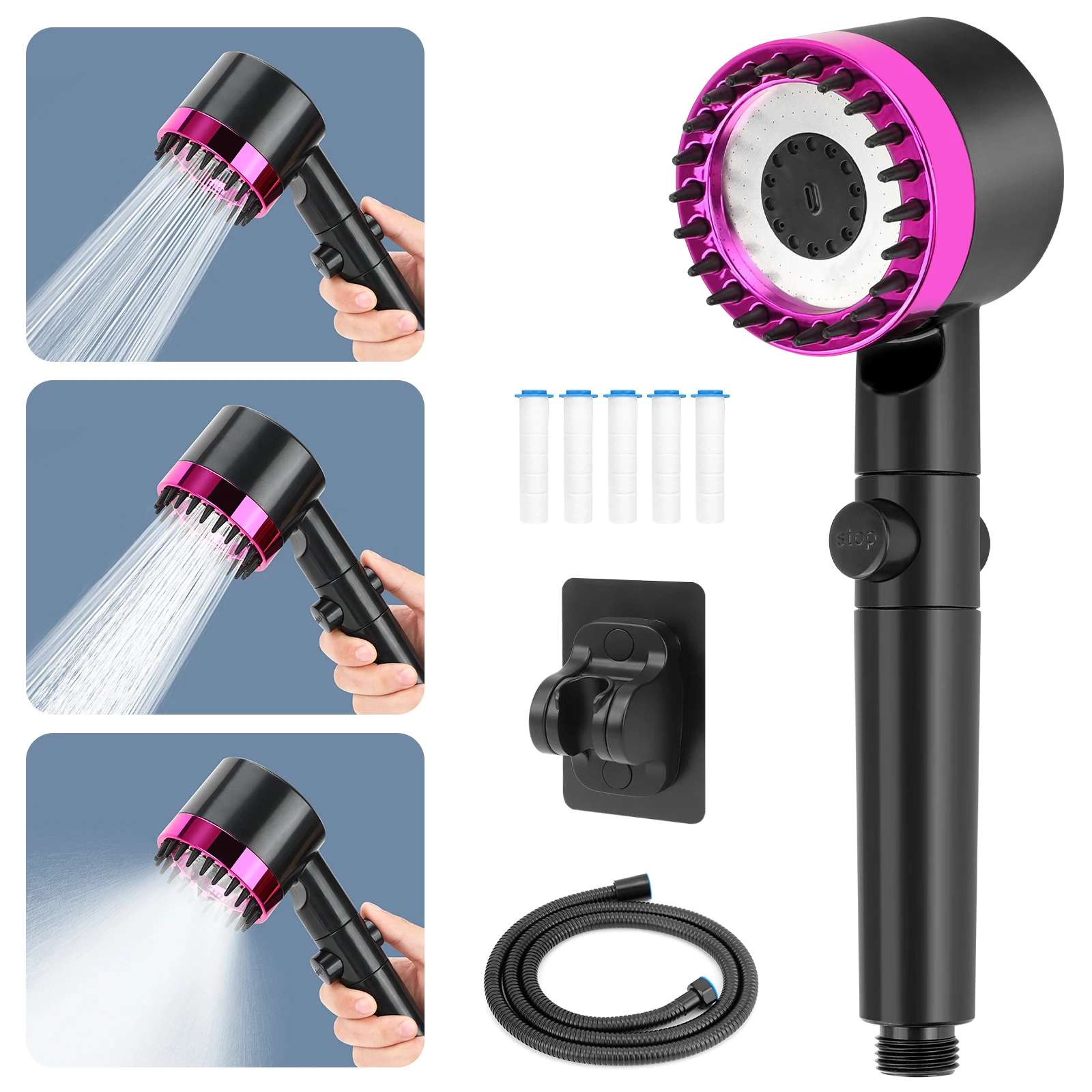 

4 in 1 Shower spray head Shower Set stainless steel Pressurized nozzle comes with filter High pressure handheld sprinkler