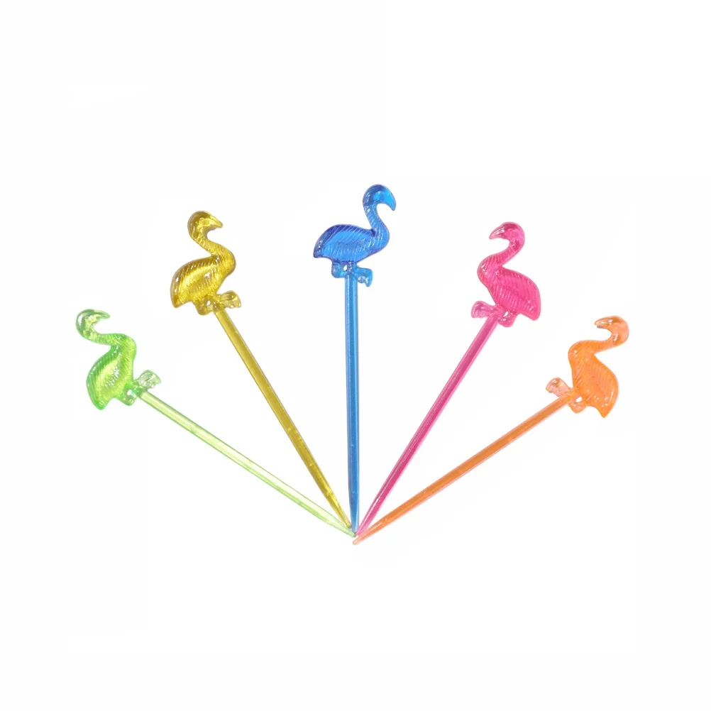 

50 pcs Flamingo Fruit Picks Colorful Cake Decorations Party Supplies Mother Shape Melamine Food Grade Safe Non Toxic