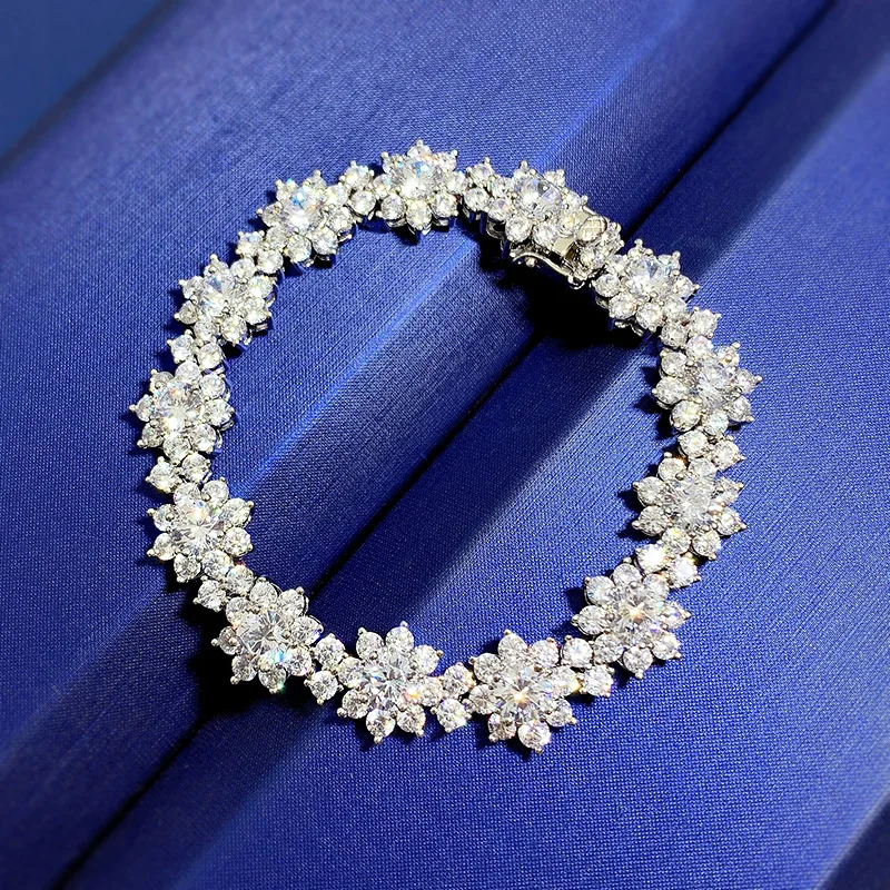 Full set sunflower bracelet s925 silver brocade cluster simulation diamond flower shaped bracelet full circle diamond bracelet