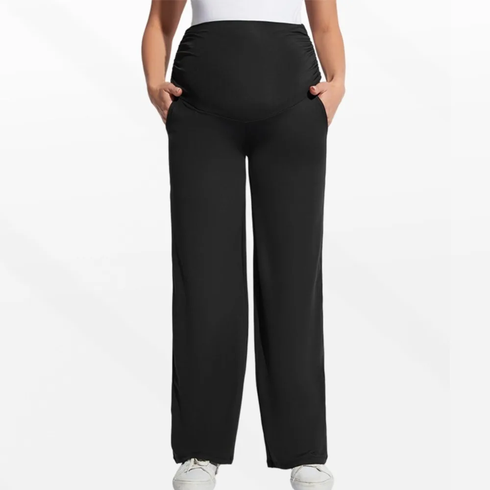 سروال بطبقة أساسية للحمل، سروال يوجا للأمهات مع قطع واسعة وخصر عالي داعم للأمهات المتوقعين #3