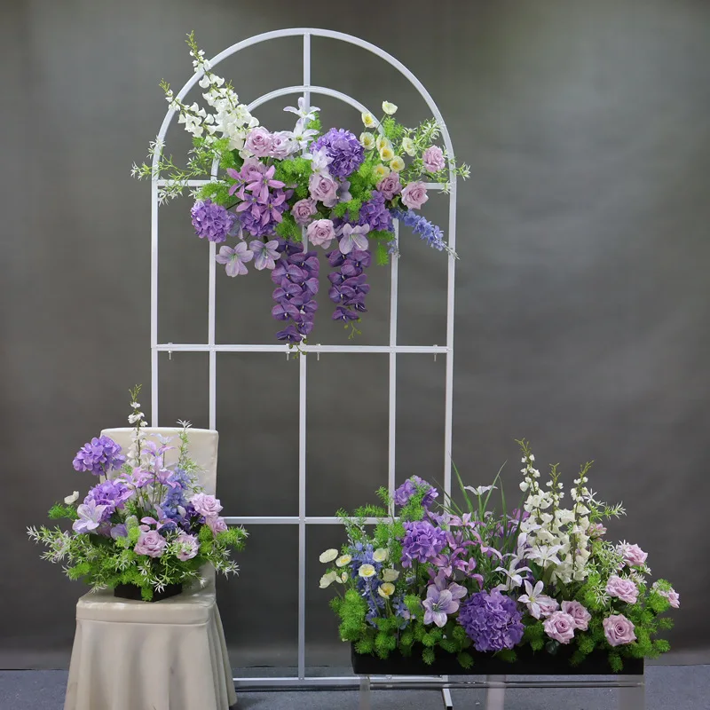 Blue And Purple Artificial Flower Row Wedding Background Decoration Table Centerpiece Decoration T Stage Road Guide Props