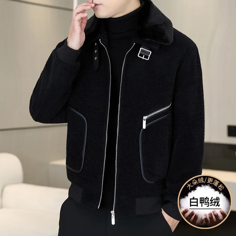 

Men's woolen blazer new quilted jacket cargo style long-sleeved winter casual blazer jacket 90% duck feather