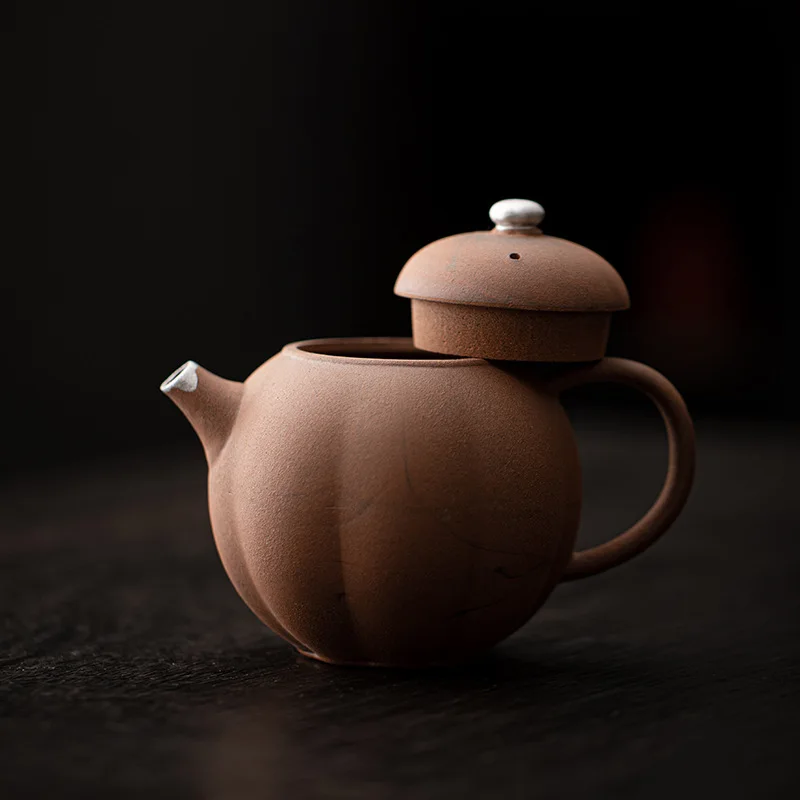 Imagem -03 - Handmade Tea Pot para Uso Doméstico Kongjizhai High-end Brewing Device Cerâmica de Pedra Retro Old Rock Mud Pumpkin Grupo Cozinha Teaware