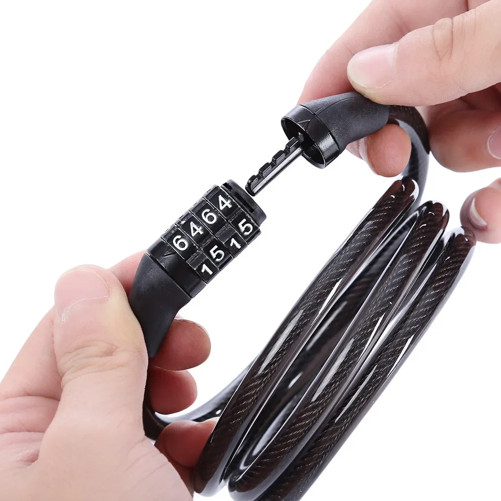 Bicycle 4-Digit Combination Steel Cable Lock, Anti-Theft Wire Chain Lock for MTB & E-Bike, Non-Resettable Password