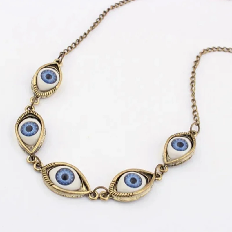 Vintage Punk Evil Eye Necklaces  Blue Eyeball Connect Exaggeration Multiple Dense Evil Eyes Necklace
