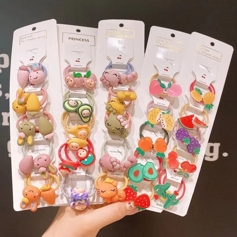 

10Pcs/Set Cute Cartoon Elastic Hair Bands Girls Scrunchies Kids Hair Accessories Baby Animals Fruit Ponytail Holder Headwear