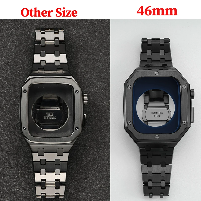 Luksusowy zestaw modyfikacyjny ze stali nierdzewnej do Apple Watch 11 10 9 8 7 46 45 41, metalowa obudowa do iWatch 6 5 4 3 SE 44 40, zestaw pasków — zdjęcie produktu 2