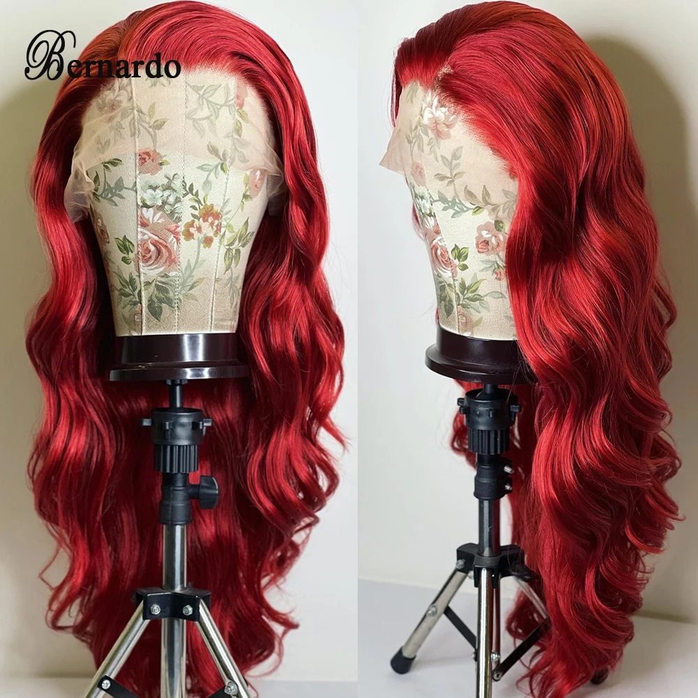 بيرناردو الاصطناعية الدانتيل شعر مستعار أمامي طويل مموج الشعر الأحمر الدانتيل شعر مستعار أمامي الشعر الطبيعي بيروكات صناعية للنساء السود الاستخدام اليومي