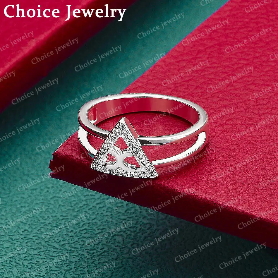 925 Sterling Silver Zirconia Triangle Wedding Ring For Women Grace Jewelry Trend Fashionable Birthday Party Gifts