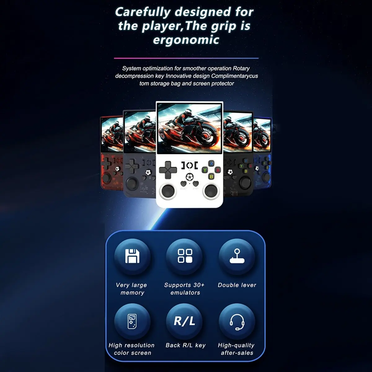 

Портативная игровая консоль HowAA87 R36PRO с 128 ГБ памяти, 3,5-дюймовым HD-экраном, поддержкой более 30 эмуляторов и функцией карманного видеоплеера.