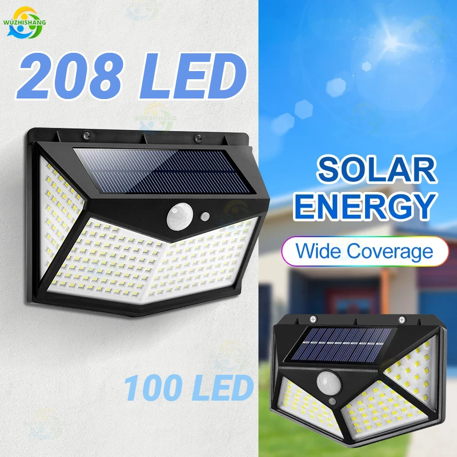 

208 LED Motion Sensor Light Waterproof Wireless Security Solar Wall Lamp Three Light Modes for Garden Pathway Walkway Front Door