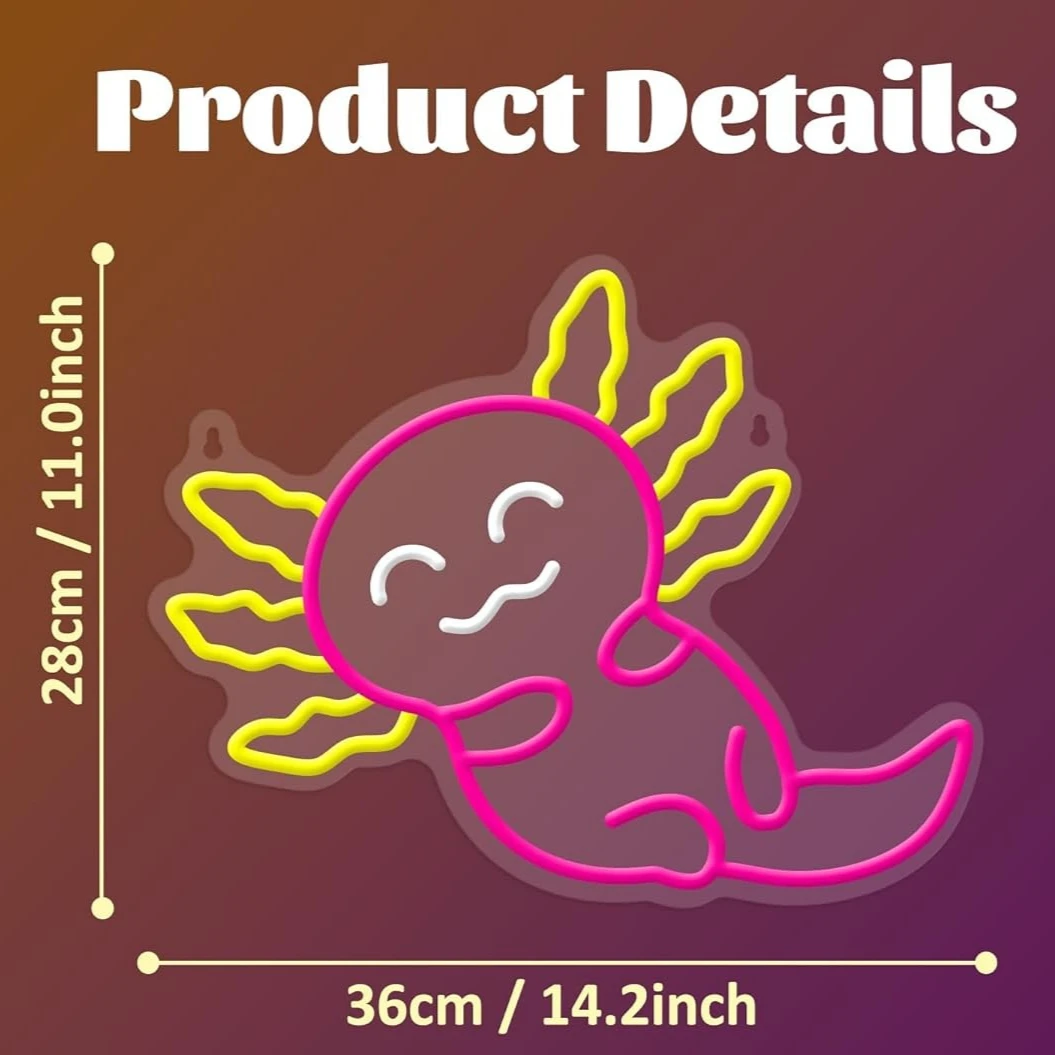 Luz de neón Axolotl rosa, lindos animales, letrero de neón LED Kawaii para dormitorio, sala de estar, tienda de mascotas, habitación de jugadores, decoración para guardería, regalo para niños