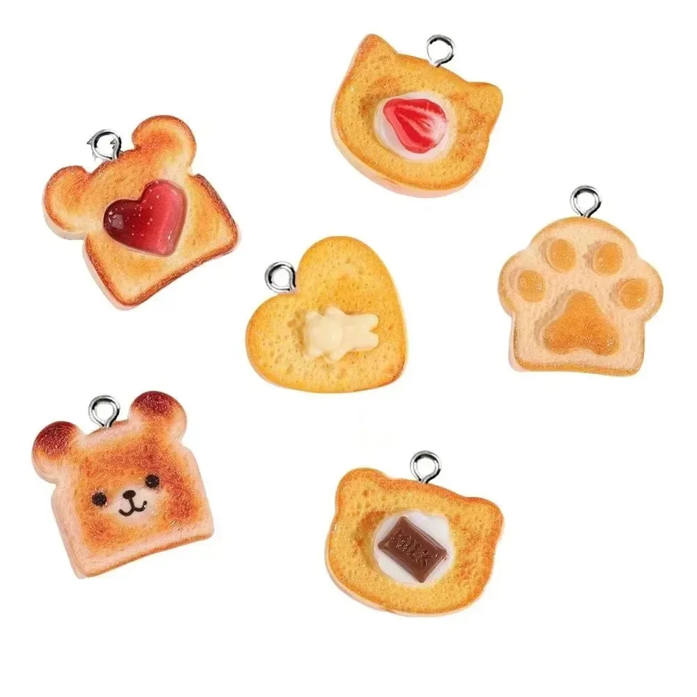 10Pcs Mini Bear Cat Paw Heart Toast Bread Resin Charms, Cute Animal Pendants for DIY Jewelry Earrings Necklaces Keychain