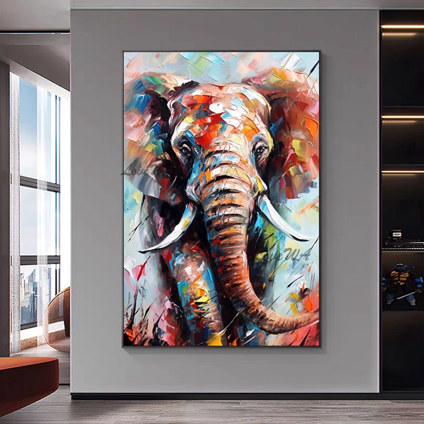 Palette Knife Canvas Arts Elephant Handmade Oil Painting High Quality Home Accessories Decoration Wall Picture For Living Room