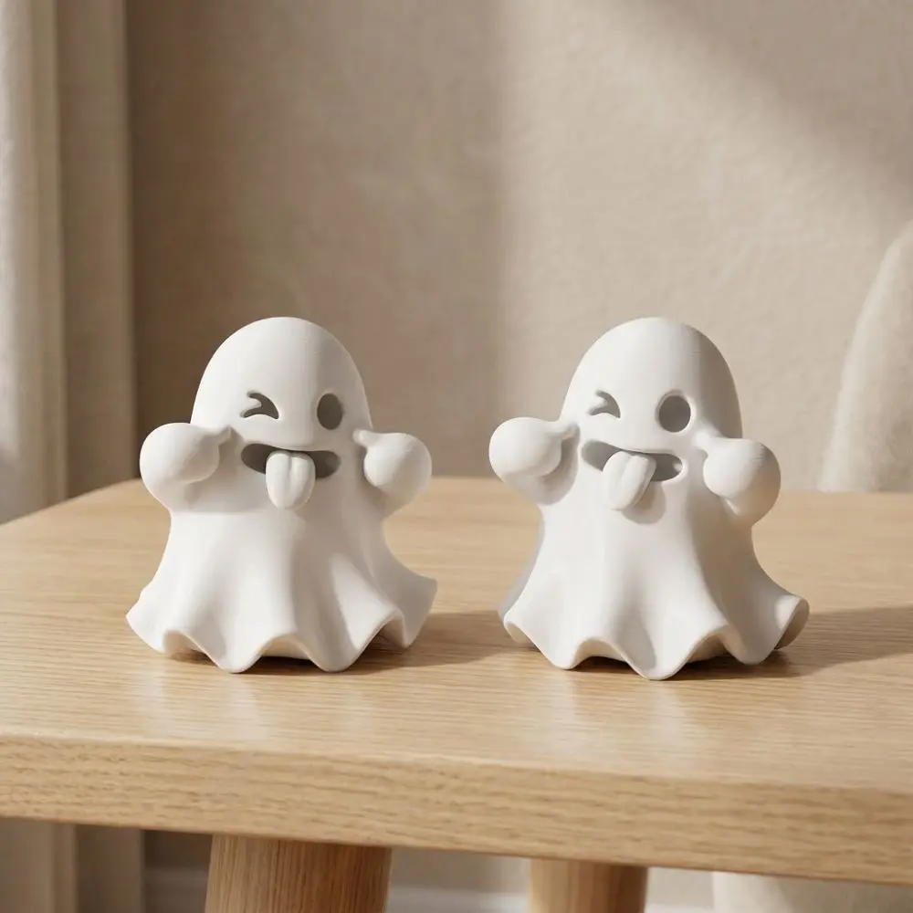 Playful Halloween Ghost Figurines Mischievous Fun Expression Table Ghost Sculpture Gothic 3D Printed Mini Ghost Ornaments