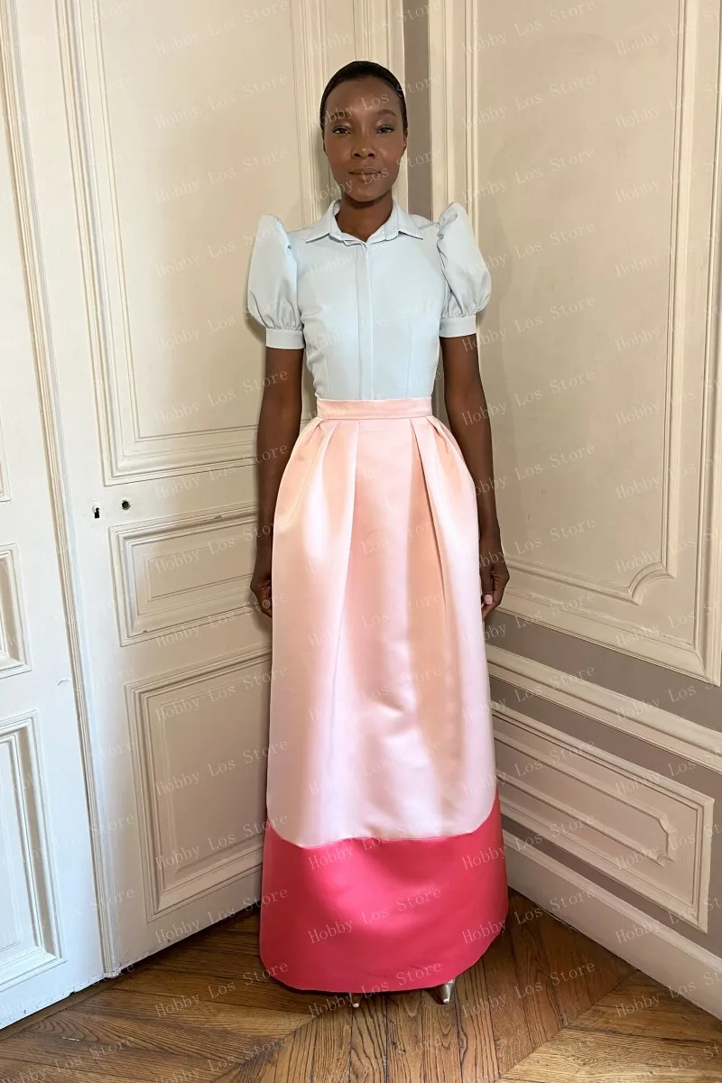 กระโปรงยาวแบบซาตินด้าน รุ่น HOBBY สีชมพูอ่อน ตัดเย็บตามสั่ง เสื้อผ้าผู้หญิงราคาถูก กระโปรงไซส์ใหญ่ Ever Pretty
