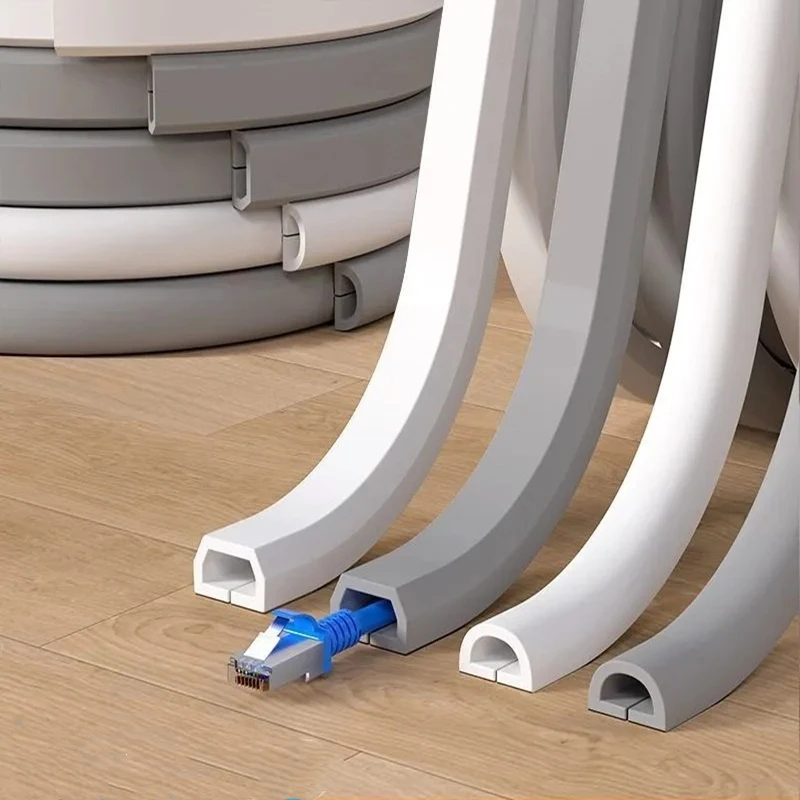 1PC 3M Arc Anti-extrusion Floor Cord Cover Self-Adhesive Power Extension Wiring Duct Cable Protector Home Outdoor Wire Organizer