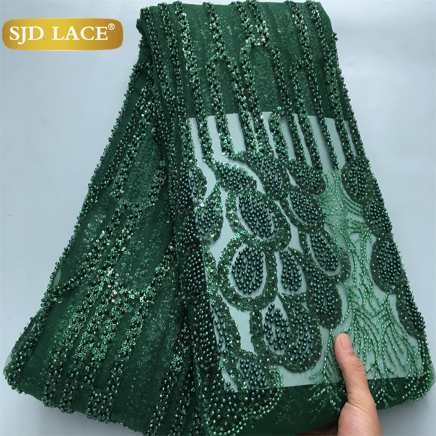 SJD LACE French Mesh Lace Fabric with Beads 2025 High Quality Nigerian African Net Tulle Lace for Sewing Women Wedding Dress4138