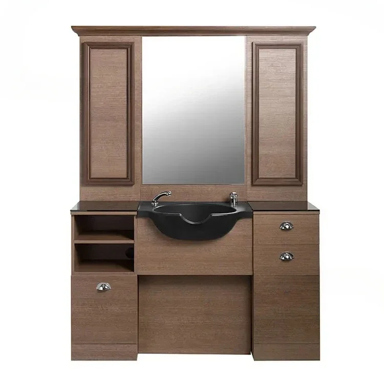

FG17Barber shop mirror table, special retro hair salon, hair salon with shampoo basin, hair cutting mirror integrated