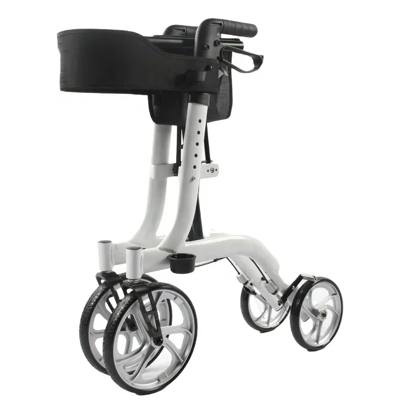 Vierrädriger, gehender Rollator aus Aluminiumlegierung für ältere Menschen, höhenverstellbarer, multifunktionaler Trolley für Behinderte