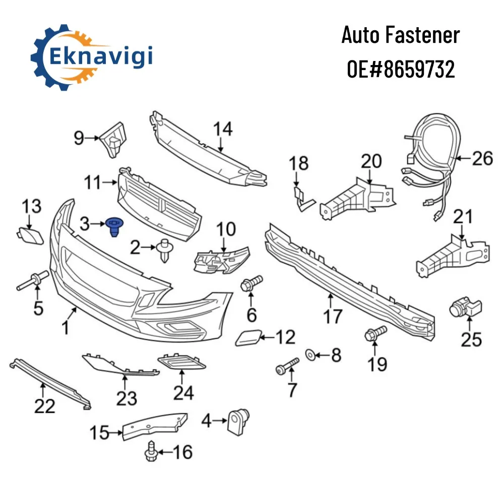 Amortecedor dianteiro sob Net Fender Grille, Braçadeira de placa guia, Volvo OE #30763619, 20pcs