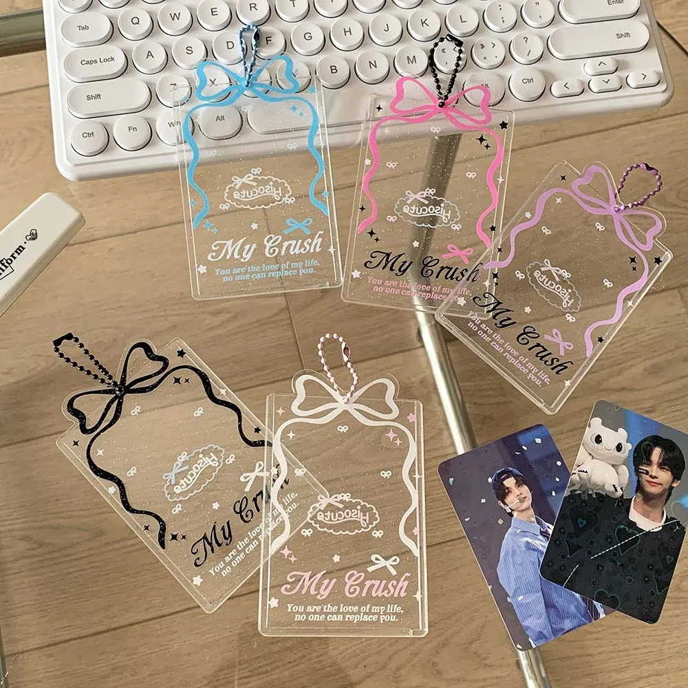 

With Keychain Korean Style Card Holder Polaroid Photo Transparent Bowknot Student Card Cover Card Case Pendant ID Card Holders