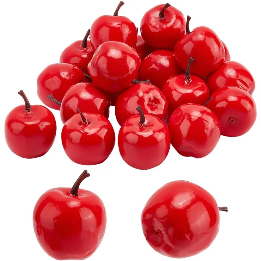 20pcs Mini Apples 1.7 Inch Fake Apples Artificials Red Simulation Fruit Decor Christmas Decoratives Model for Home Kitchen Table