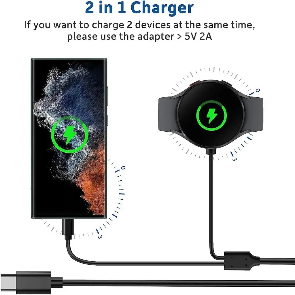 2 in 1 PD Type C Charger Cable for Samsung Galaxy Watch 6 /6 Classic/5 Pro/4/3/Active2/1,USB C Charging for S23 Ultra/S22/21/20