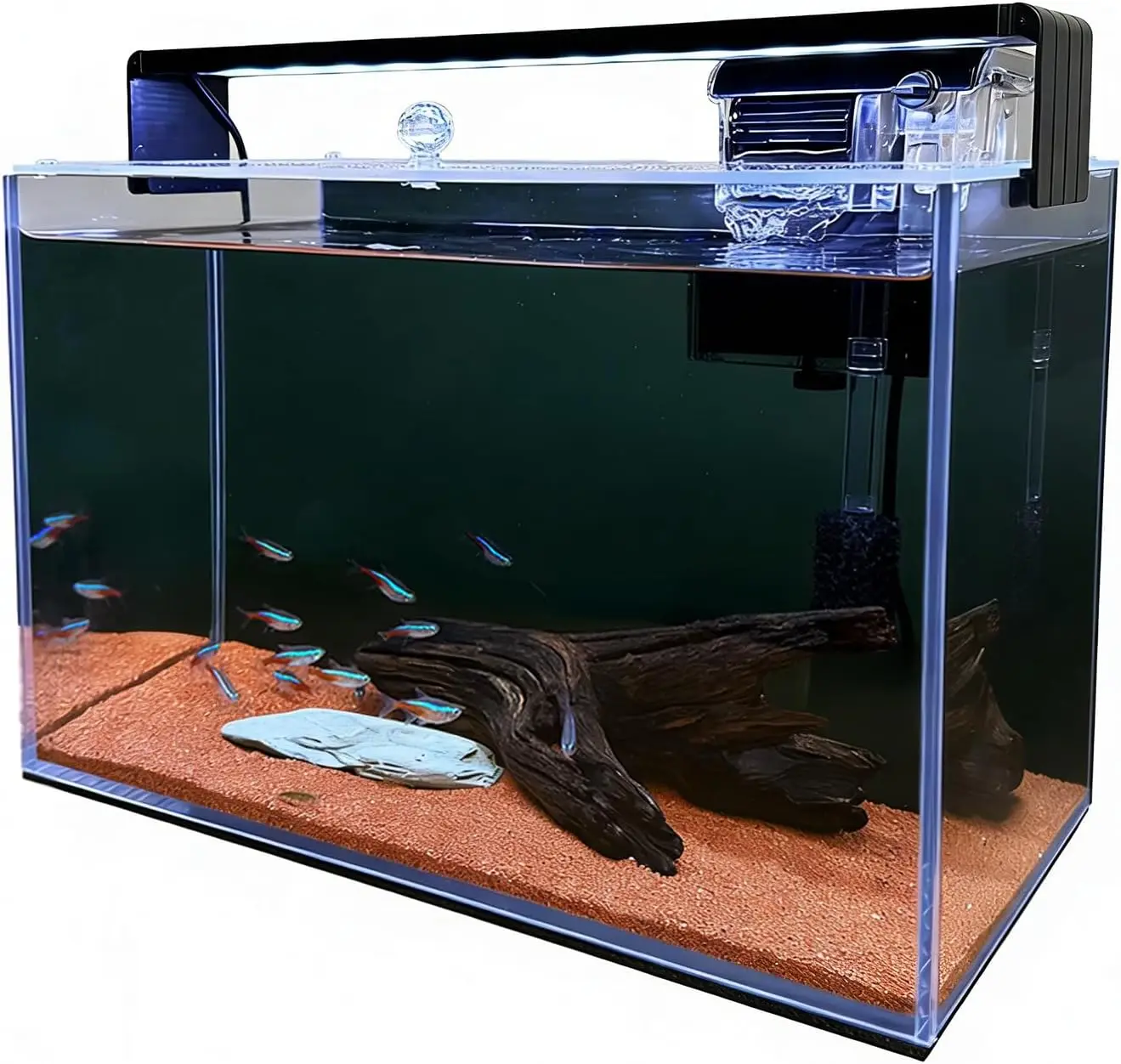 3.2 Gallon Nano Nature Aquarium Starter Kit, Small Rimless Desktop Fish Tank with Ultra-Clear Black Glass, Filter, Light, Rainforest Sand and Rock, Ideal for Betta, Shrimp and Goldfish