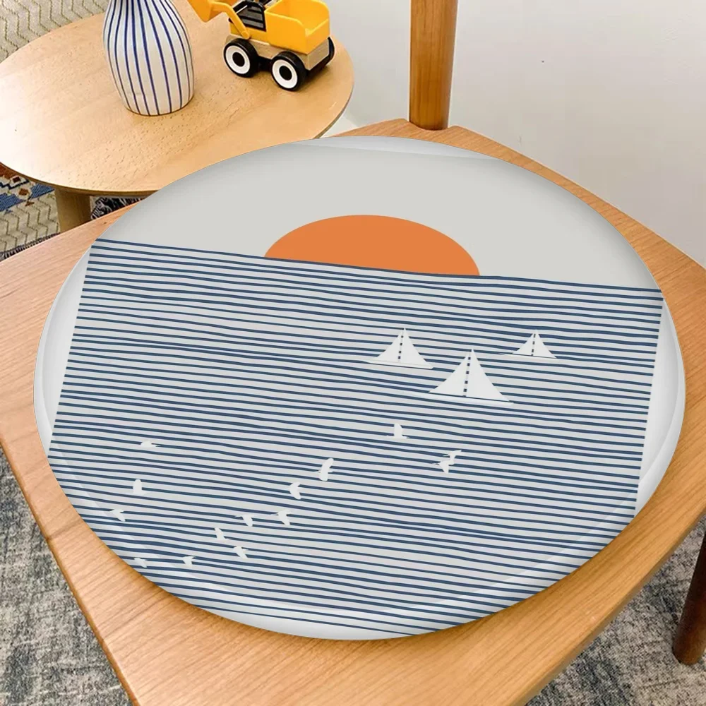 Crescent Moon Ocean Wave Art Print Round Chair Mat Soft Pad Seat Cushion For Dining Patio Home Office Indoor Outdoor Garden Mat